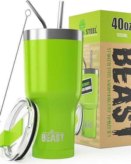 Beast 40 oz Tumbler Stainless Steel Vacuum Insulated Coffee Ice Cup Double Wall Travel Flask (Lemongrass Green)