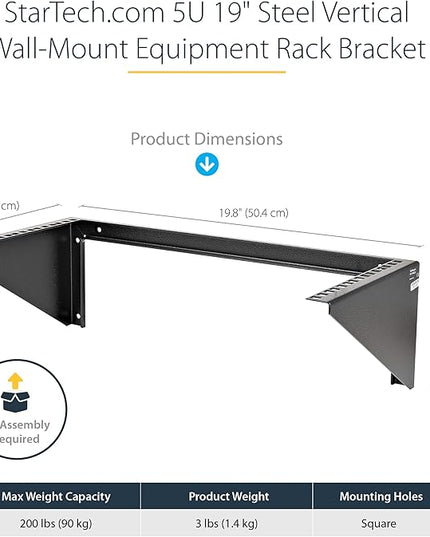 StarTech.com 5U Vertical Wall Mount Rack - 19in Low Profile Open Wall Mounting Bracket - Network/Server Room/Data/AV/IT/Patch Panel/Communication/Computer Equipment - w/ Cage Nuts/Screws, TAA