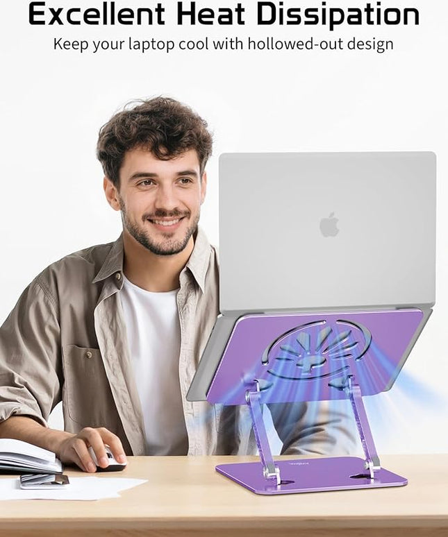 Aluminum Laptop Stand for Desk – Adjustable Ergonomic Laptop Riser, Foldable & Portable Holder Fit for MacBook & 10"-16" Laptops for Office, Home & Travel,Purple