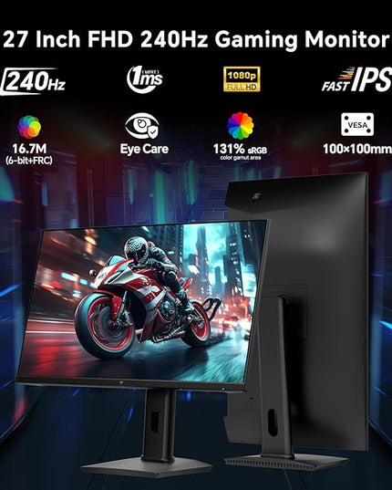 KTC 27 Inch Gaming Monitor 240Hz, FHD 1080p Fast IPS Computer Monitor with Adaptive Sync, HDR, Height Pivot Tilt Adjustable, Vesa Mount, HDMI/DP/USB, H27F7