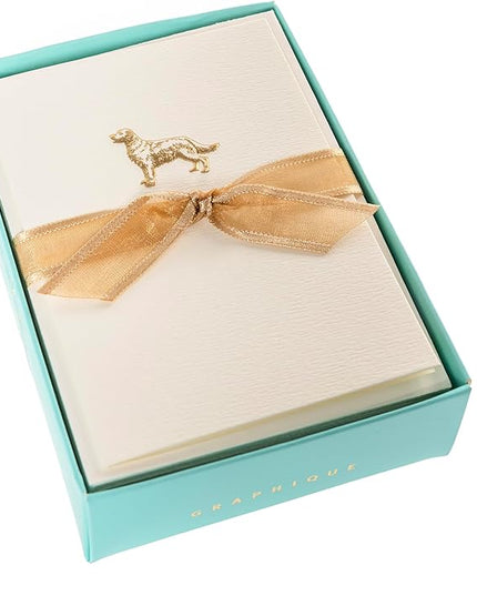 Graphique Golden Retriever Cards, Pack of 10 Cards with Envelopes, All Occasion Greetings, Blank Inside, Gold Foil Embossing, La Petite Press Collection Boxed Set, 3.25" x 4.75"