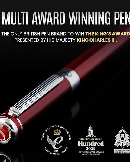 Scriveiner Deep Crimson Red Fountain Pen - Stunning Luxury Pen with Chrome Finish, Schmidt Nib (Fine), Best Pen Gift Set for Men & Women, Professional, Executive, Office, Nice Pens