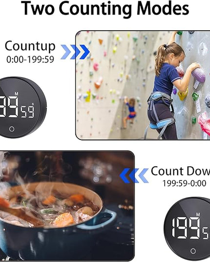 Digital Kitchen Timers, Visual timers Magnetic Countdown Countup Smart Timer Large LED 200 Minutes Display Volume Adjustable for Cooking Fitness Studying, Easy for Kids and Seniors