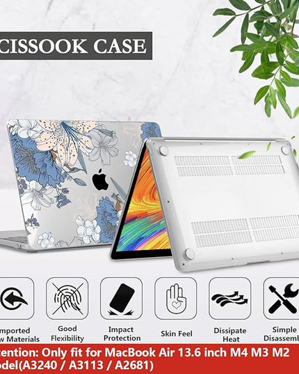 CISSOOK Compatible with MacBook Air 13.6 inch Case 2025 2024 2022 Release A3240 A3113 A2681, Lily Flowers Hard Shell Keyboard Cover Screen Protector for MacBook Air 13 inch M2 M3 M4