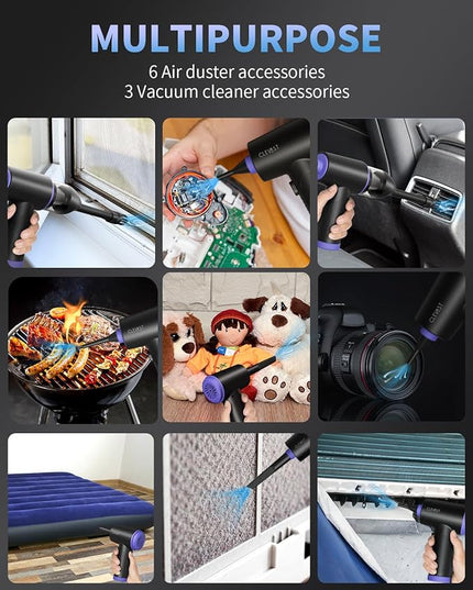CLEVAST Compressed Air Duster - 3 Gear 110000RPM Electric Air Duster, 3 in 1 Versatile with LED - Cordless Dust Blower & Mini Vacuum & Inflating for PC, Computer, Keyboard, Rechargeable Canned Air