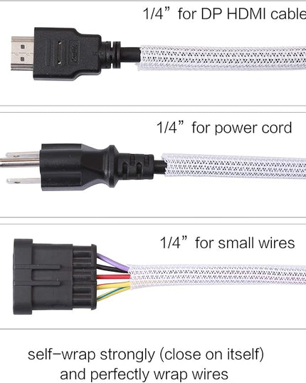 Alex Tech 10ft - 1/4 inch Cord Protector Wire Loom Tubing Cable Sleeve Split Sleeving for USB Cable Power Cord Audio Video Cable - Protect Cat from Chewing Cords - White