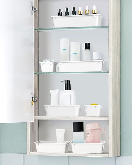 WOWBOX 25 PCS Plastic Drawer Organizer Set, 4 Sizes Desk Drawer Divider Organizers and Storage Bins for Makeup, Jewelry, Gadgets for Kitchen, Bedroom, Bathroom, Office, White