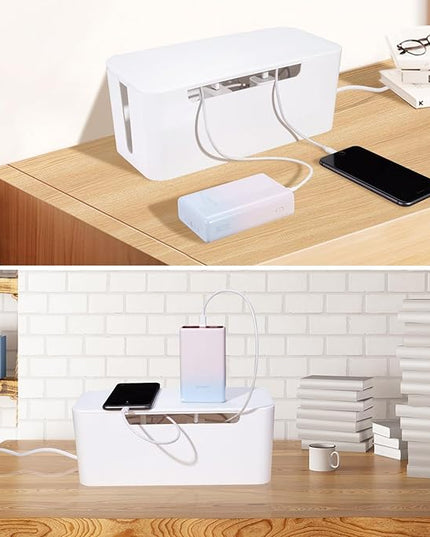 Cable Management Box, Premium Cord Organizer Box to Hide Surge Protector on Desk, Power Strip Cover for TV Computer Home Router Office (White)