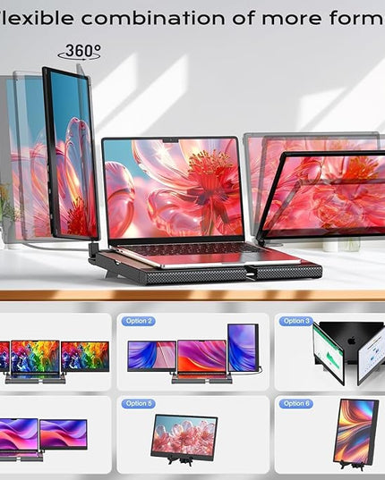 UK BONITOYS Laptop Screen Extender, 14" FHD 1080P Laptop Monitor Extender, Stretchable Base and Detachable Screen, Plug & Play, Triple Screen Extender Compatible with Windows, Mac, Chrome