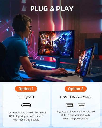 NGTeco Portable Monitor 16" FHD 1200P USB C HDMI Gaming Ultra-Slim IPS Display w/Smart Cover & Speakers,HDR Plug&Play, External Second Monitor Compatible with Laptop/PC/Mac/Phone/Xbox/Switch/PS4