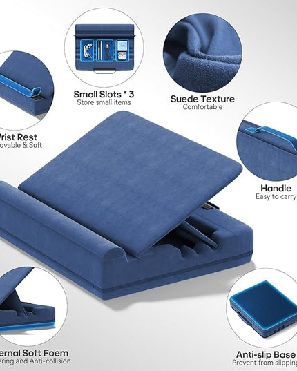 Laptop & Tablet Desk for Lap with Cushion, Computer Lap Desk Laptop Pillow for Couch, Bed, Car, Adjustable Computer Pillow Stand As Carrying Case for up to 15'' PC/Mac, Tablet, iPad, Kindle, Blue