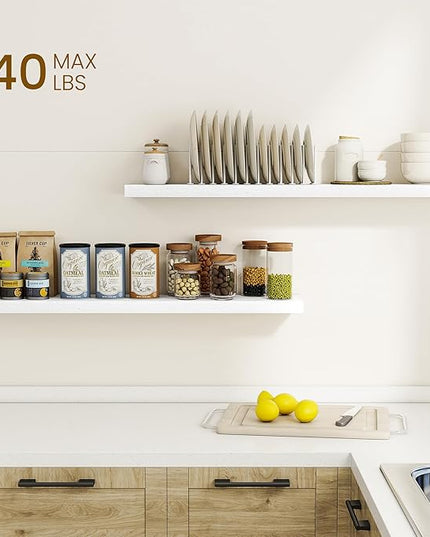 Dreamland 40Inch Floating Shelves for Wall, Rustic Wooden White Floating Shelves for Living Room, Kitchen, Farmhouse, Deep Wall Mounted Book Shelf, Wood Storage Display Shelf for Home Decor, Set of 2