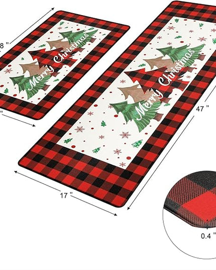 Pauwer Christmas Kitchen Rugs Set of 2 Anti Fatigue Kitchen Mats for Floor Non Slip Cushioned Kitchen Floor Mats Padded Comfort Standing Desk Mat Runner Waterproof Kitchen Sink Rug Christmas Decor