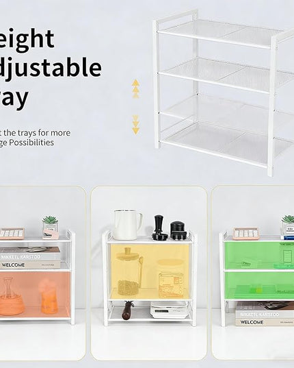 Desktop Shelf Organizer, 3-Tier Office Storage Rack, Adjustable Metal Bookshelf for Top of Desk, White Desk Organizer for Office, Home, Dorm and Small Spaces (White)