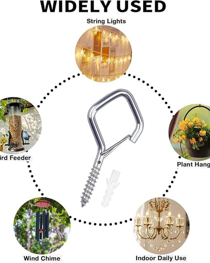 10 PCS Eye Screw Hooks for Hanging Heavy Duty with Safety Buckle.Metal Ceiling Hooks for Hanging Plants,Cup,Wind Chime,Bird Feeders,christmas String Lights at Indoor&Outdoor,2.36 Inch(No Drill Bit)
