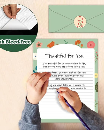 EggSun 250Pcs Cute Stationery Paper and Envelope Set with 100 Letterhead Papers and 50 Envelopes,10 Design for Letter Writing Invitations Computer Holidays Party Notes, 8.5x11 Inch- Lined Flower