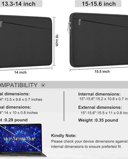 15.6 inch Laptop Case, Durable Computer Carrying Bag Protective Case Briefcase Handbag with Front Pocket, Laptop Sleeve Cover for 15.6 Inch HP, Dell, Lenovo, Asus, Notebook, Grey