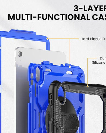 timecity for iPad (A16) 11th/ 10th Generation Case 11''/ 10.9 Inch (2025/2022) - Heavy Duty Protective Cover with Screen Protector, Stand, Shoulder Strap & Pencil Holder | Kids-Friendly - Dark Blue