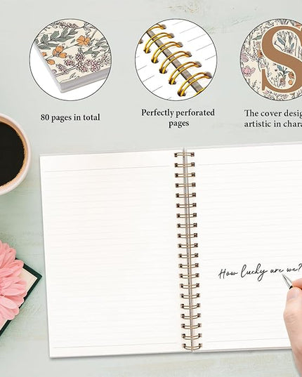 JXREQ Vintage Boho Floral Personalized Notebook, Initial Letter S Notebook Journal, Monogram Notebook, Monogrammed Gifts for Women, Boho Office Supplies, Flower Spiral Notebook 5.5x8.3