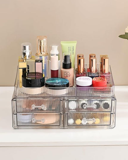 ZHIAI stackable storage drawer, transparent cosmetics storage box, cosmetics and beauty products storage organizer, suitable for makeup room, bathroom, storage room, home