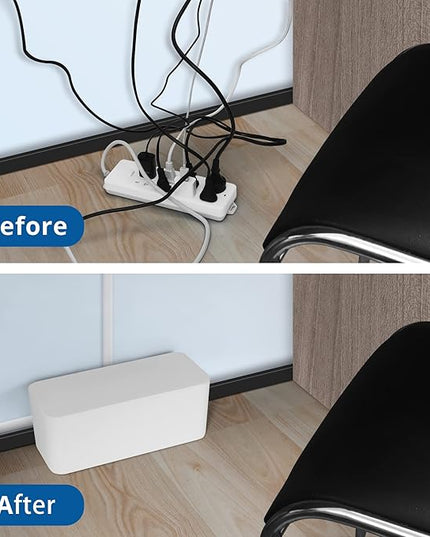 ZhiYo Cable Management Box White, 2Pack Cord Organizer Box - Extra Large and Medium Size, Cord Hider Box to Conceal Power Strips on Desk or Floor, Made from Electrically Safe ABS Material