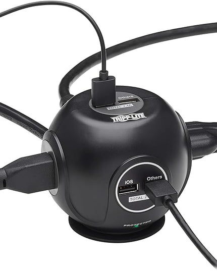 Tripp Lite Surge Protector 3-Outlet Spherical Surge Protector, 4 USB Ports (4.8A Shared) - 6-ft. (1.83 m) Cord, 5-15P Plug, 540 Joules, Black (TLP36USB)