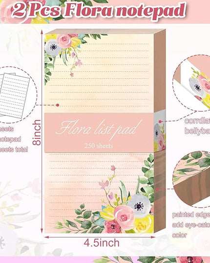 Perthlin 2 Pack 500 Sheets Floral Sticky Notes Cute Flower Note Pads Decorative Memo Pads to Do List Notepad 4.5 x 8 Inch Shopping Grocery List Notepads for Weekly Plan Home Office Supplies