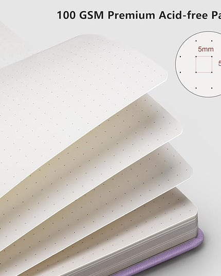 RETTACY Bullet Dotted Journal Notebook, 192 Pages, A5 Medium Size (5.7'' x 8.3''), Leather Hardcover, 100 GSM Thick Paper, for Bullet Journaling, Planning, Tracking (Purple)