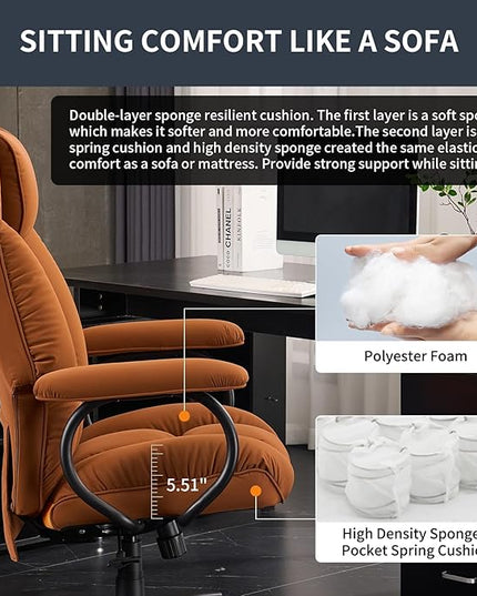 Office Chair Big and Tall, High Back Ergonomic Office Chair with Padded Armrest, 400 lbs,PU Leather (Khaki)