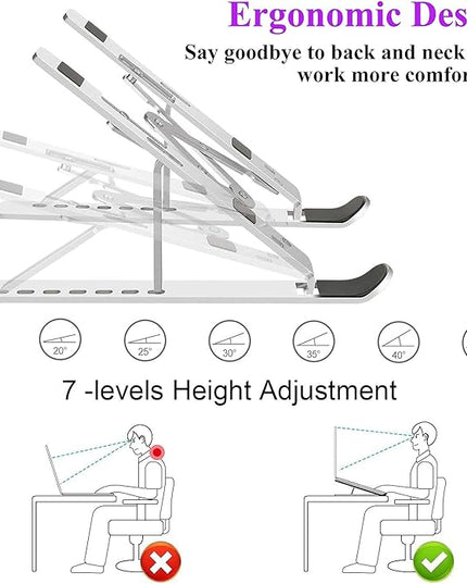Laptop Stand, Laptop Riser Computer Stand for Desk, Adjustable Aluminum Foldable Portable Desktop Holder, Compatible with MacBook Air pro, iPad, Lenovo, 10-15.6” Laptop and Tablets (Silver)