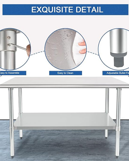HARDURA Stainless Steel Table 30X48 Inches with Undershelf and Galvanized Legs NSF Heavy Duty Commercial Prep Work Table for Restaurant Kitchen Home and Hotel