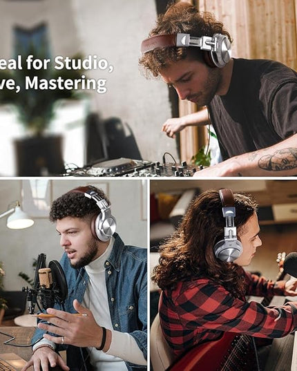 OneOdio A71 Hi-Res Studio Recording Headphones - Wired Over Ear Headphones with SharePort, Monitoring Mixing Foldable Headset with Stereo Sound, 3.5/6.35MM Jack for PC Computer DJ Guitar-Silver