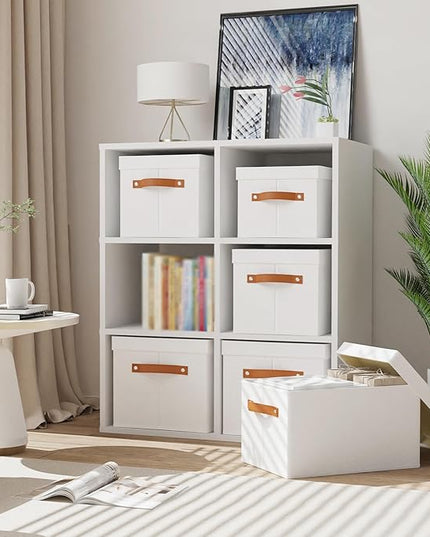 Storage Boxes with Lids, 7.1 x 9.1 x 13 Inch Storage Baskets, Closet Organizers for Shelves Organizing with Handles, White, 5-Pack