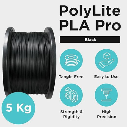 Polymaker PLA PRO Filament 1.75mm 5kg, Tough & High Rigidity Black 3D Printing Filament, PolyLite PLA PRO 3D Printer Filament 1.75mm, Print with Most 3D Printers