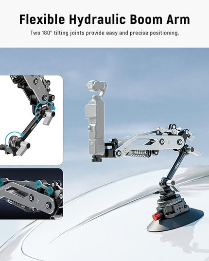 NEEWER Vacuum Suction Cup Car Mount for Action Camera with Hydraulic Boom Arm, NATO Rail, Compatible with DJI Osmo Pocket 3 Insts360 X5 X4 X3 GoPro Hero Adapter Mobile Phone Holder, 500 g Max Load