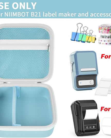 ALKOO Case Compatible with NIIMBOT B21 / B1 Label Maker Wireless Thermal Label Printer, Holder for Inkless Label Maker & Labeling Tapes Refills, with Mesh Pocket for Cable Accessories (Blue)