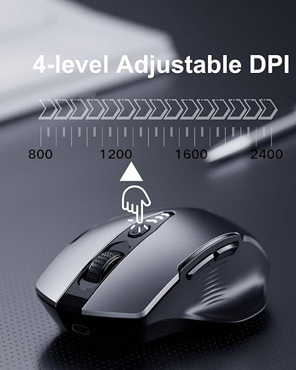 Uineer Wireless Mouse,[Upgraded] Rechargeable 2.4GHz (Battery Level Visible) Ergonomic Computer Mouse,4 Levels DPI, Wireless Mice for Laptop PC Computer(Grey)