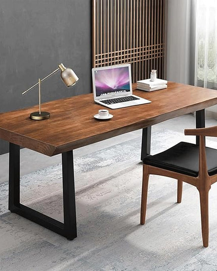Modern Minimalist Solid Wood Office Desk with Metal Base Easy to Assemble Durable Writing Table Dining Table Computer Desk Multiple Ideal for Living Room and Dining Room (78.7inch)