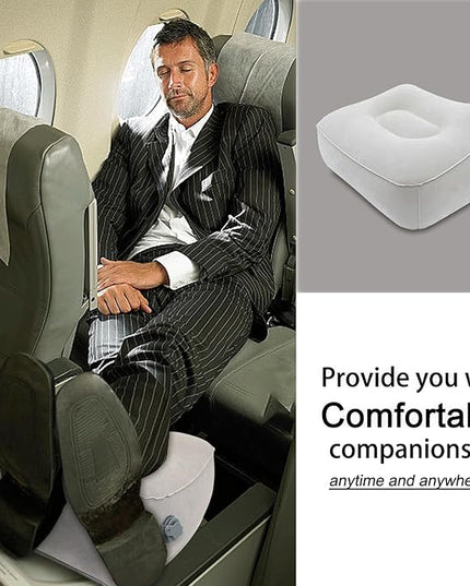 Inflatable Foot Rest, Carseat Inflatable Foot Rest Pillow, Airplanes Inflatable Foot Rest Cars, Travel Footrest Pillow for Home Office,Trains (Grey, 14.5" L×11.8" W×7.9”H)