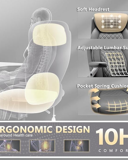 650LBS Large Heavy Duty Office Chair with 5D Flip Arms,Comfy Big and Tall Executive Office Desk Chair with Pocket Spring Cushion,High Back Computer Chair with Lumbar Support,Dual Rubber Wheel