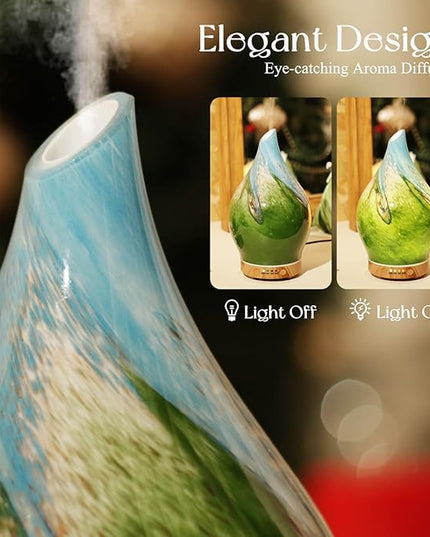 Porseme 150ml Essential Oil Diffuser Glass Color Changing Aroma Air Diffusers Aromatherapy Ultrasonic Cool Mist Humidifier 6 Running Hours Waterless Auto-Off for Sleeping Yoga Office Spa (Blue Grass)
