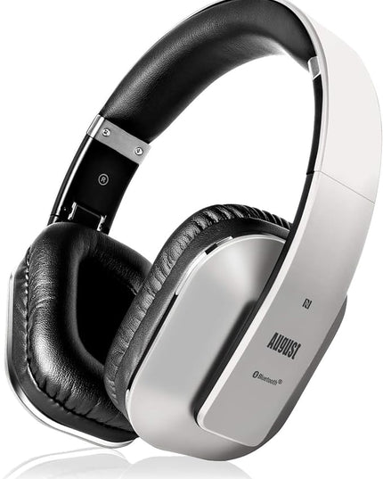 August EP650 Bluetooth Wireless Over-Ear Headphones with aptX Low Latency, NFC, Multipoint Pairing, Wired Option, Built-in Microphone - Silver