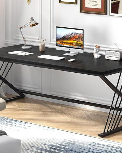 FOLUBAN 70.9" Black Computer Desk, Modern Home Office Desk, Large Gaming Workstation Executive Desk with Z-Shaped Legs, 2 Person Large Study Writing Table for Bedroom