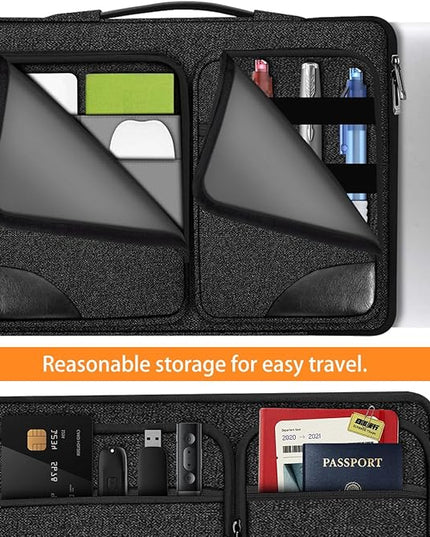 Hseok Laptop Case 15 15.6 16 inch Sleeve with Handle and Hidden Strap,Compatible with MacBook Pro 15.4 16, 360° Protective PC Briefcase with 4 Pockets for Laptop Accessory,Easy to Carrying,Carbon