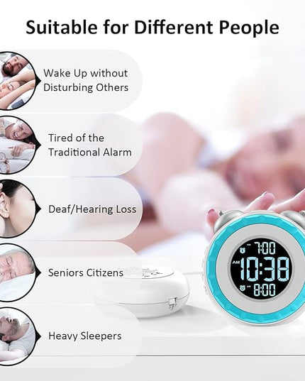 uscce Loud Dual Alarm Clock with Bed Shaker - 0-100% Dimmer, Vibrating Alarm Clock for Heavy Sleepers or Hearing Impaired, Easy to Set, USB Charging Port, Snooze, Battery Backup (White)