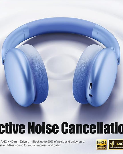 Wentronic Y06 Noise Cancelling Headphones,58H Playtime and 5 EQ Music Modes Wireless Over Ear Bluetooth Headphones with Microphone,Lossless Audio,Multipoint Connection,Foldable,Lightweight,Blue
