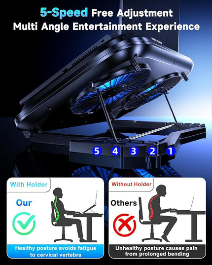 Laptop Cooling Pad with Dual Core Cooler, Gaming Laptop Cooler with 5.5in 2 Powerful Turbofan(9500 RPM), Fast Cooling Laptop 12-21in, 5 Height Stands, 100 Gear Speed, LCD Screen, RGB, Phone Holder