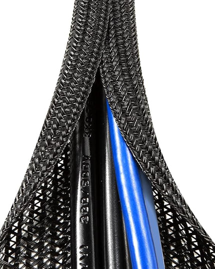 AGPTEK Cable Sleeve Cover, 25ft - 4/5 inch Desk Cord Organizer Cable Hider, Home Office Wire Management Computer TV Wire Loom Tubing, Pet Proof Cord Protector, from Cat Dog Chewing, Black