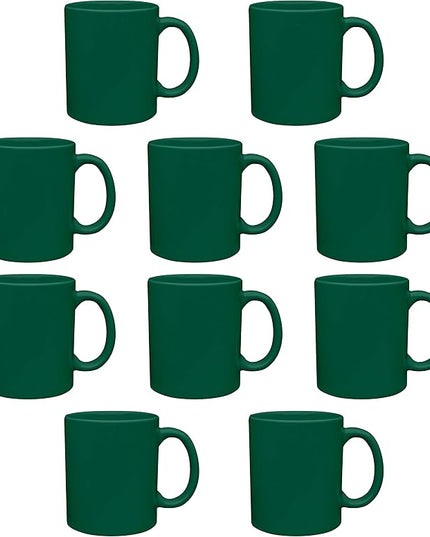 DISCOUNT PROMOS Ceramic Coffee Mugs 11 oz. Set of 10, Bulk Pack - Coffee cup set, Iced coffee cup, Gaming mug - Green