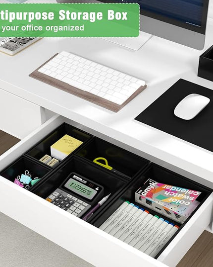 Black Bamboo Bathroom Drawer Organizer, Wooden Kitchen Utensil Holder Set of 5, Stackable Junk Drawer Organizer Tray, Multi-Use Storage Bins Boxs Dividers for Home, Office, Clothing, Makeup, Jewelry